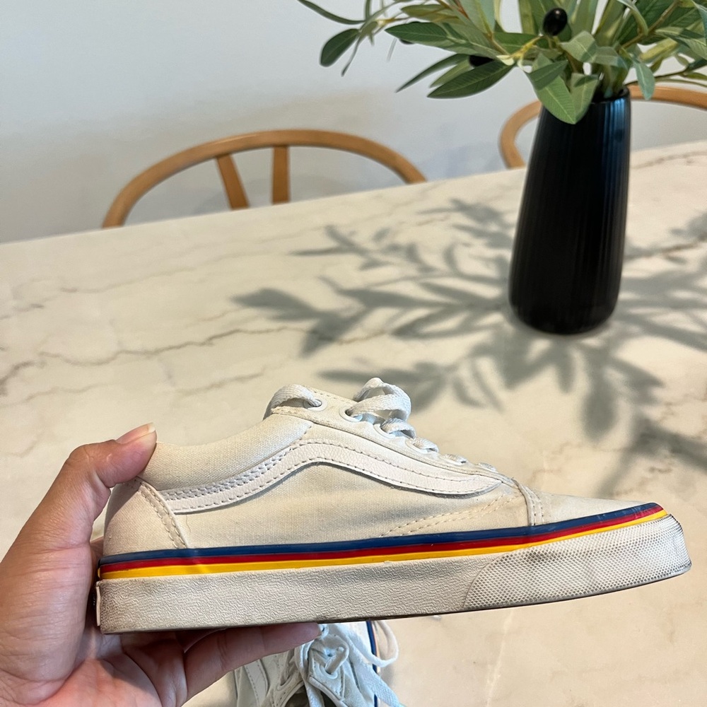White Sneakers with Rainbow Stripe